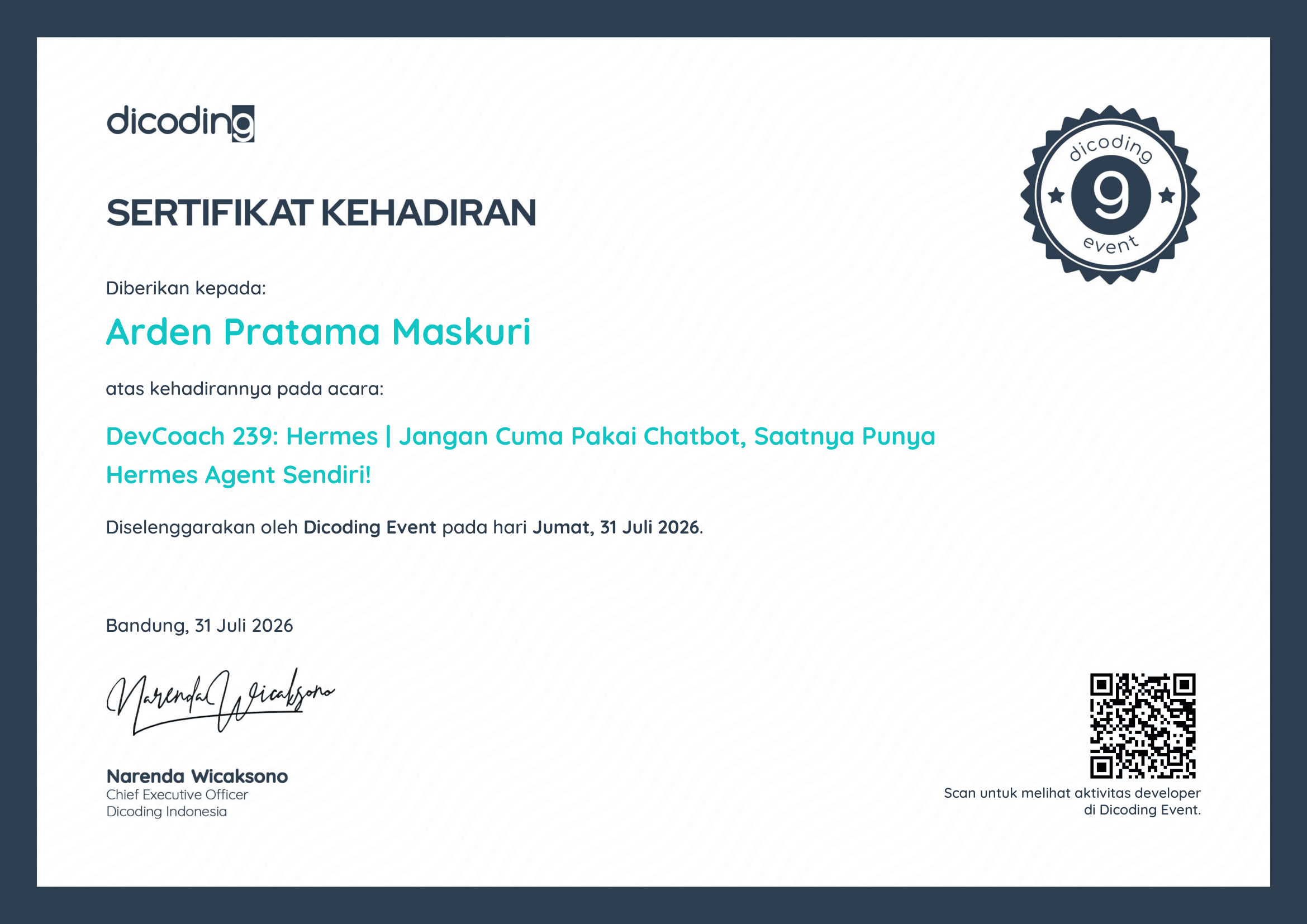 DevCoach 239: Harmoni! Jangan Cuma Pakai Chatbot, Saatnya Punya Hermes Agent Sendiri